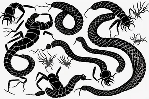 Scorpion seeing snake as reflection into broken mirror tattoo idea