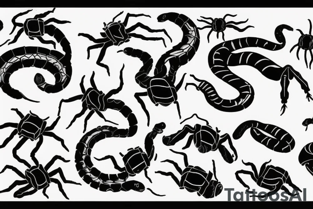 Scorpion seeing snake as reflection into broken mirror tattoo idea