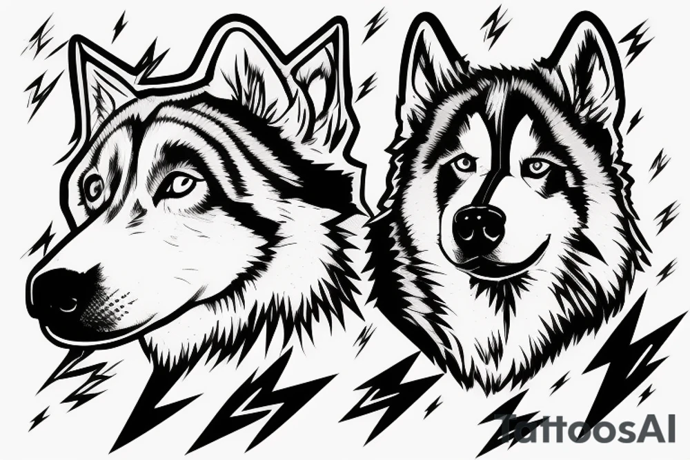 Husky with lightning bolt through face tattoo idea