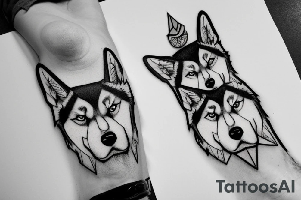 Husky with lightning bolt through face tattoo idea