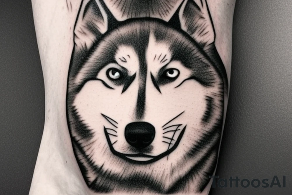 Husky with lightning bolt through face tattoo idea