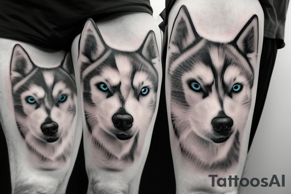 Husky portrait with storm behind him tattoo idea