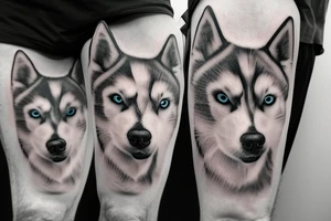 Husky portrait with storm behind him tattoo idea