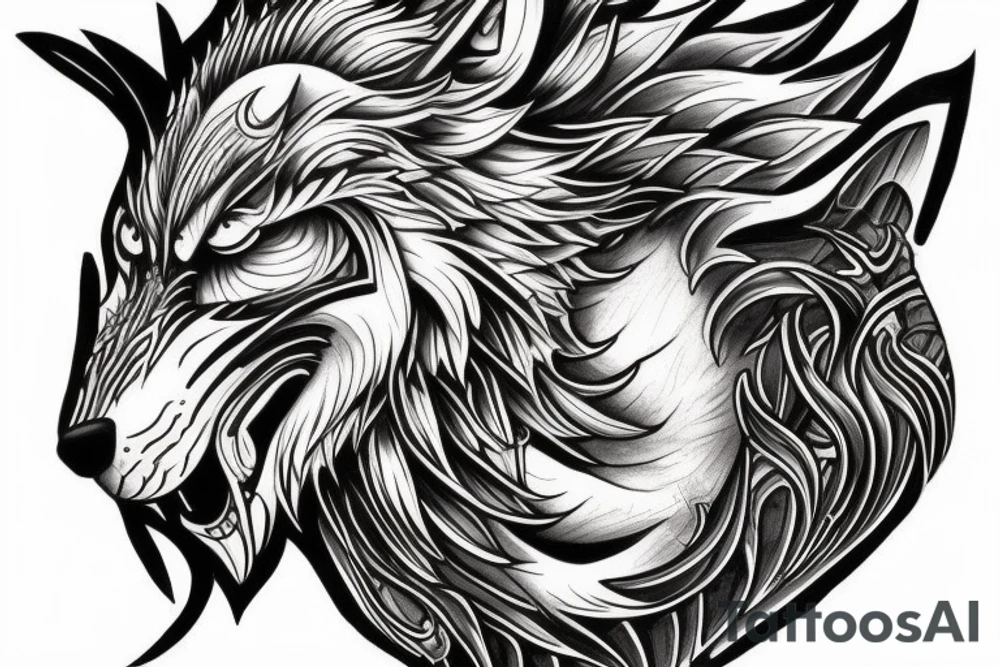 Fenrir wolf in artistic form tattoo idea