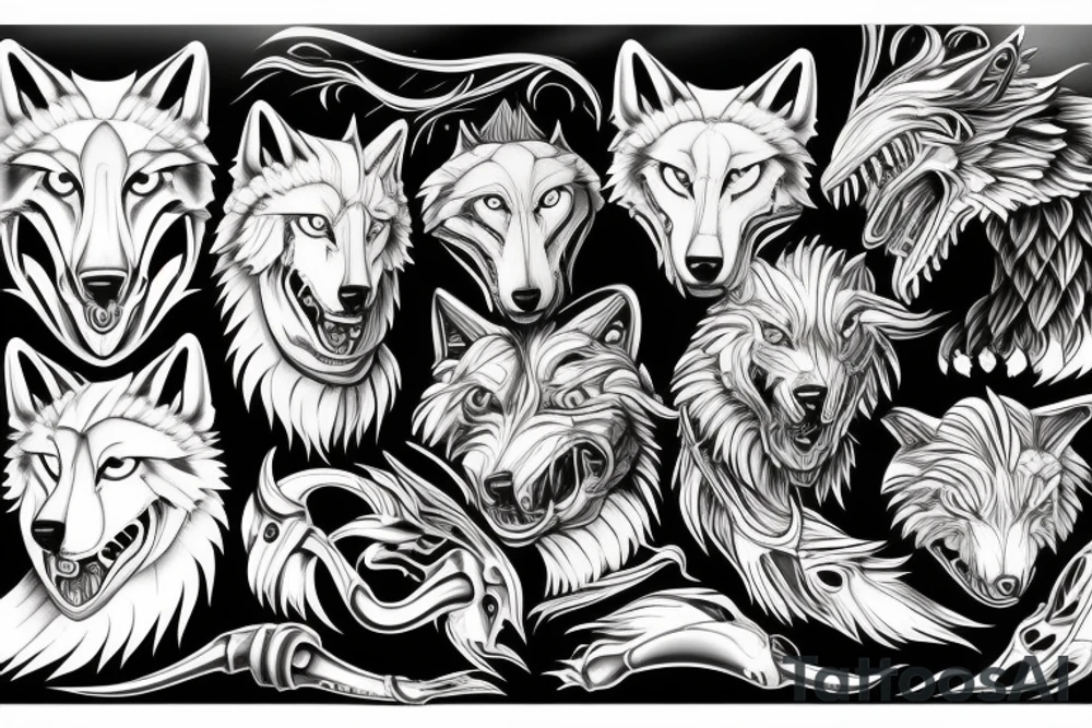Fenrir wolf in artistic form tattoo idea