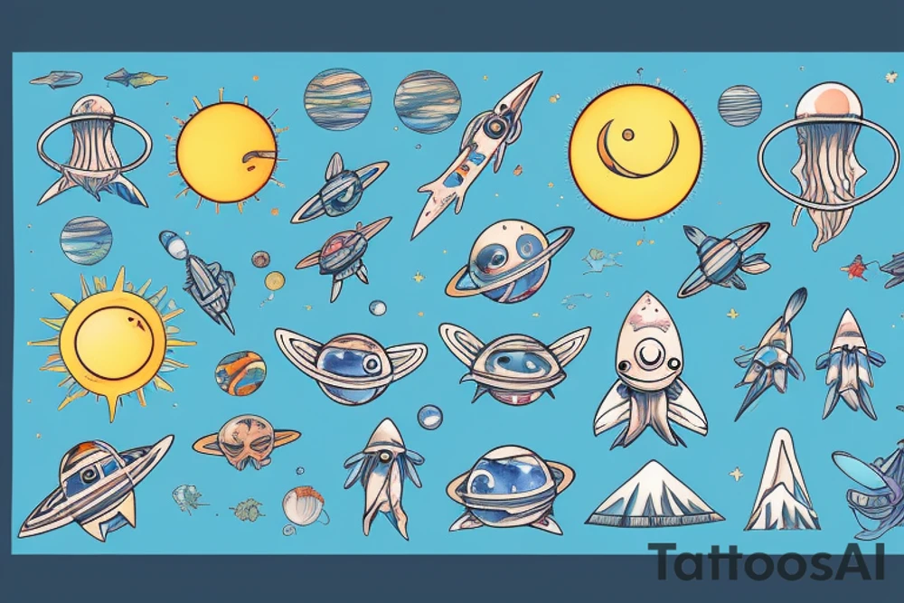 Space exploration ocean lakes sun science mountains aliens tattoo idea