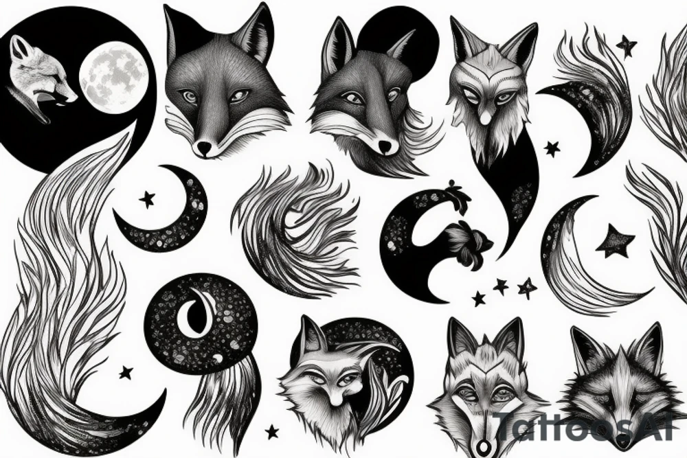 Fox and moon tattoo idea