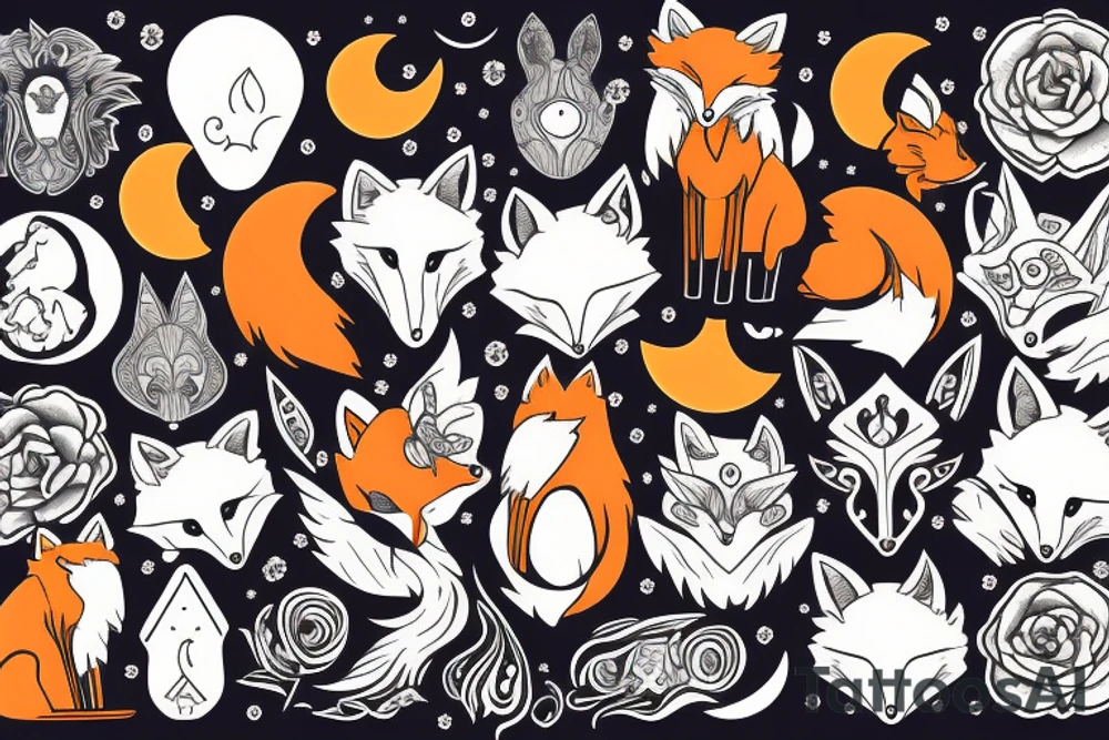 Fox and moon tattoo idea