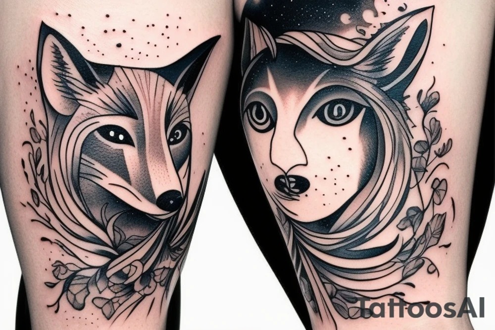 Fox and moon tattoo idea