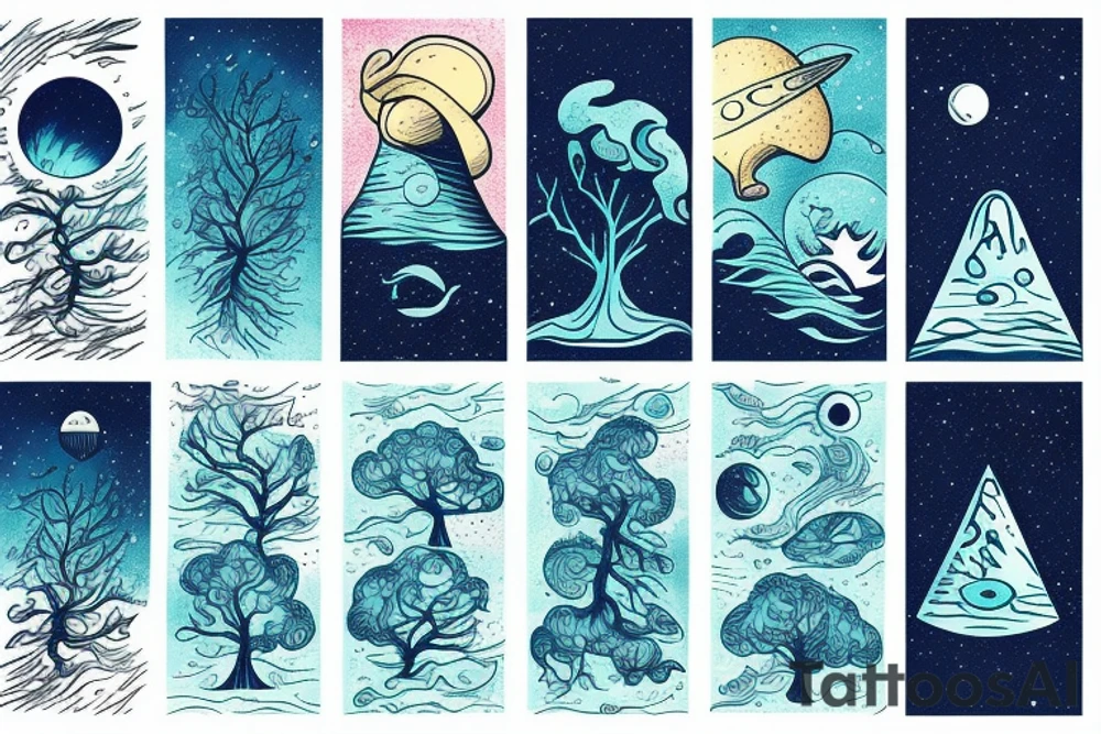 Trees mountain space ocean science exploration alien tattoo idea