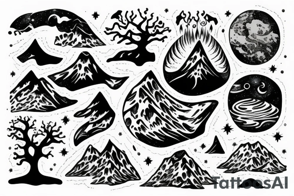 Trees mountain space ocean science exploration alien tattoo idea