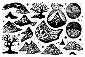 Trees mountain space ocean science exploration alien tattoo idea