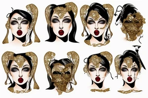 Sexy woman with part clock on face, Kissing gold bars in hand tattoo idea