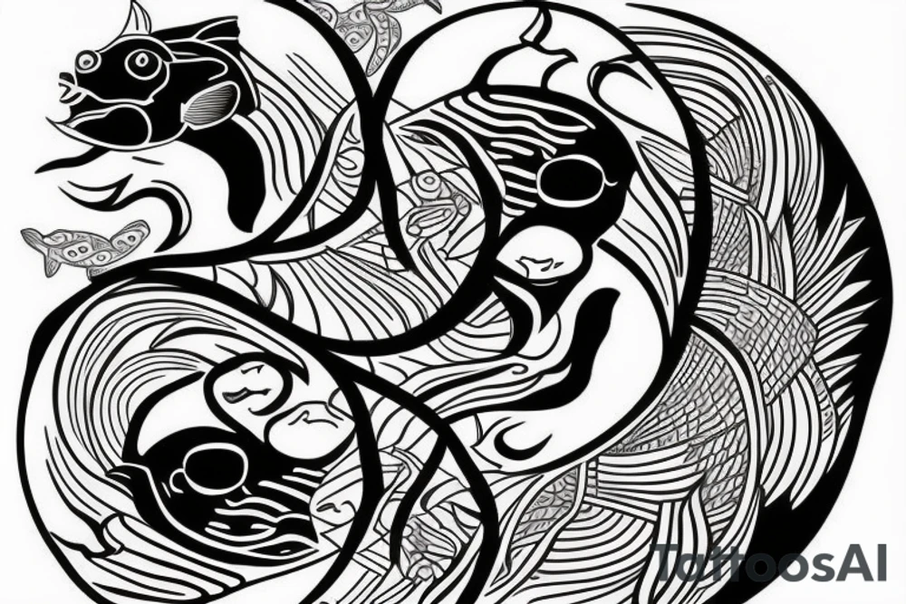 Pieces fish yin yang tattoo idea