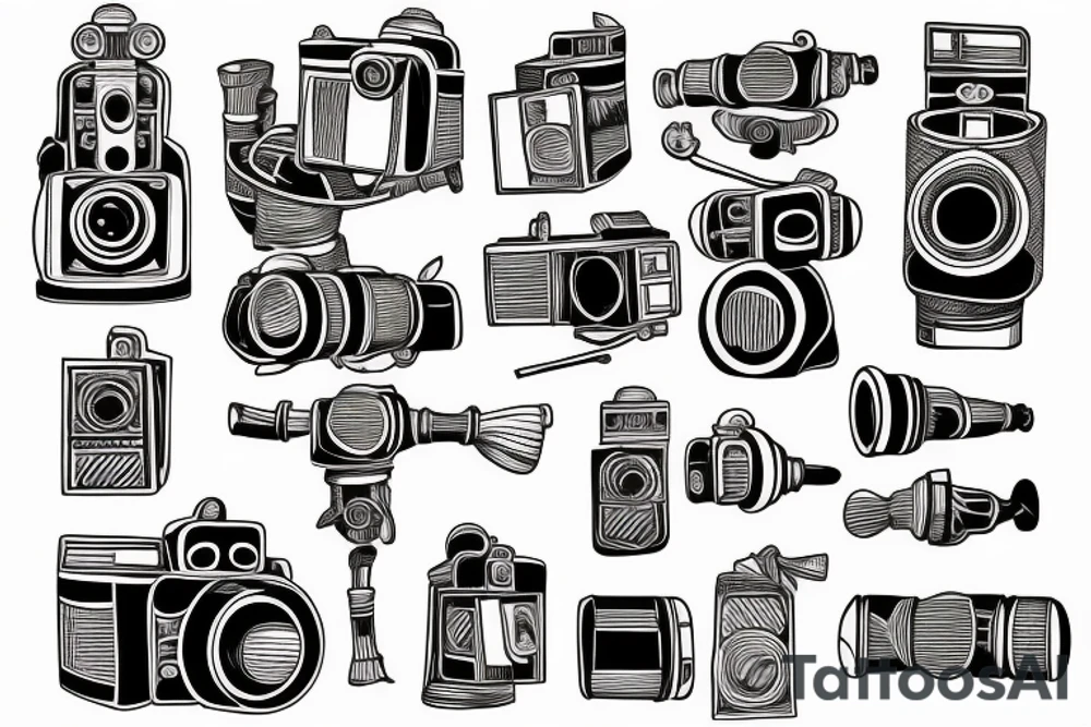 Old film motion camera with spool of film tattoo idea