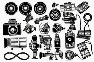 Old film motion camera with spool of film tattoo idea