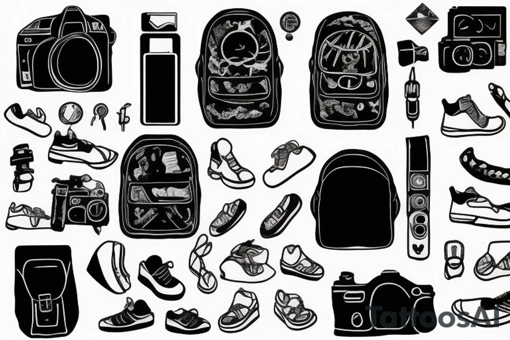 backpack with hiking shoes and camera tattoo idea backpack with hiking shoes and camera tattoo idea