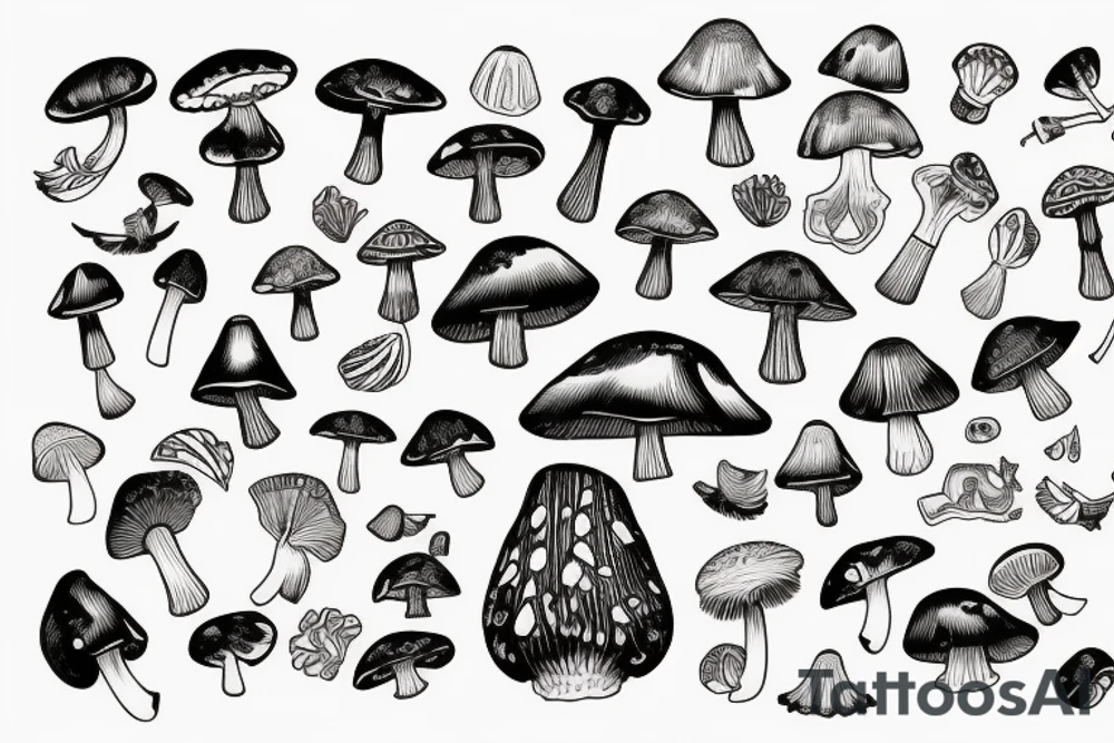 Cute psilocybin mushrooms tattoo idea