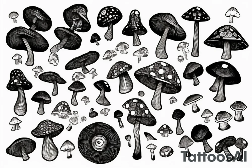 Cute psilocybin mushrooms tattoo idea