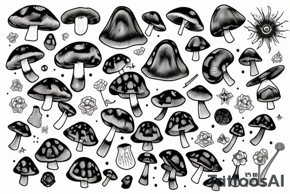 Cute psilocybin mushrooms tattoo idea