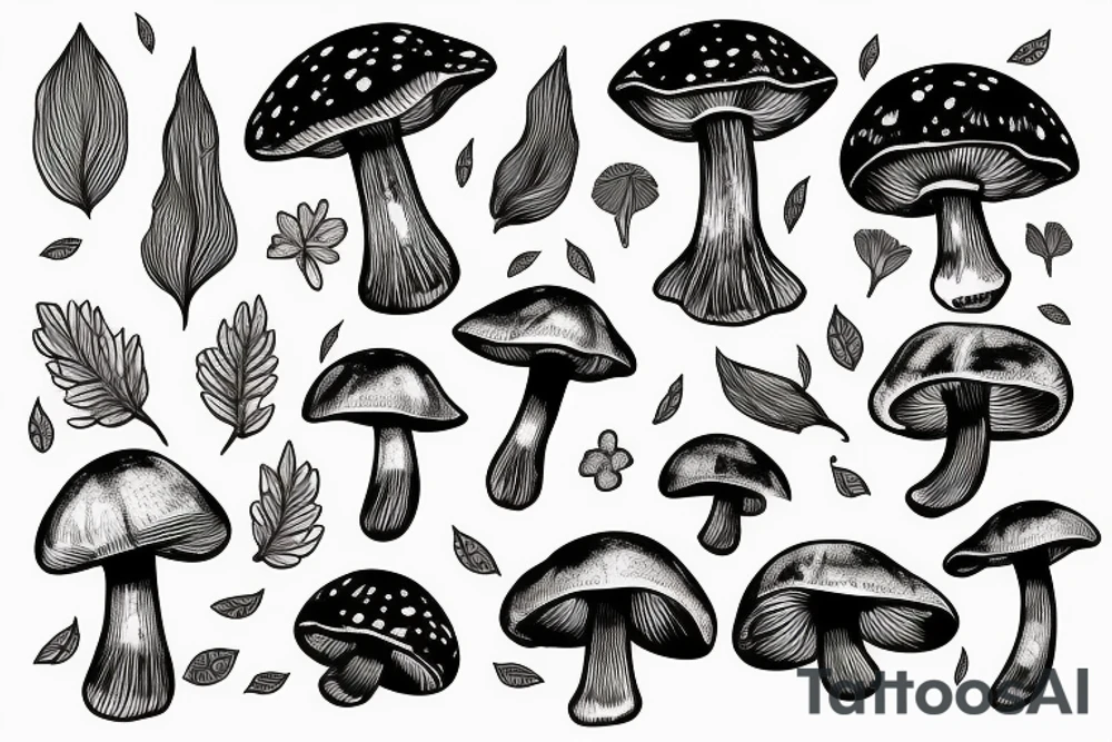 Cute psilocybin mushrooms tattoo idea