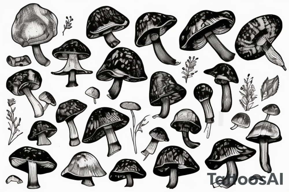 Cute psilocybin mushrooms tattoo idea