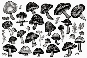 Cute psilocybin mushrooms tattoo idea