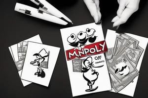 Dagobert Duck and monopoly man doing drugs with lots of money around tattoo idea