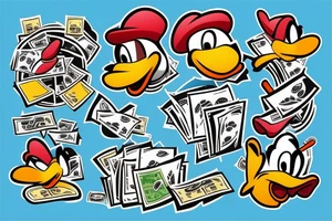Dagobert Duck doing drugs with lots of money around tattoo idea