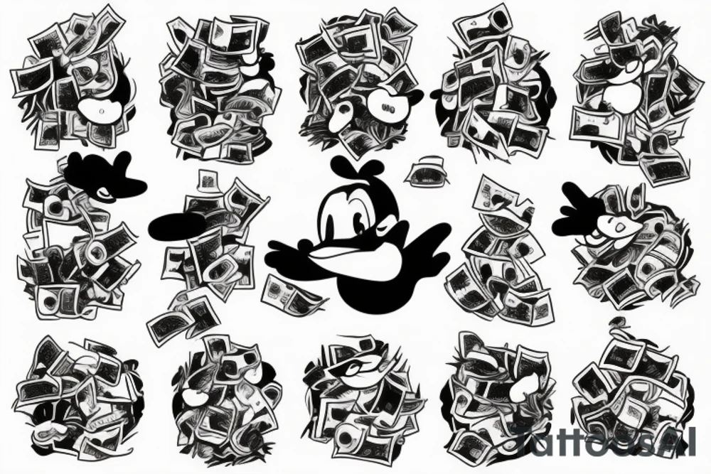 Dagobert Duck doing drugs with lots of money around tattoo idea