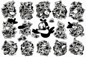 Dagobert Duck doing drugs with lots of money around tattoo idea