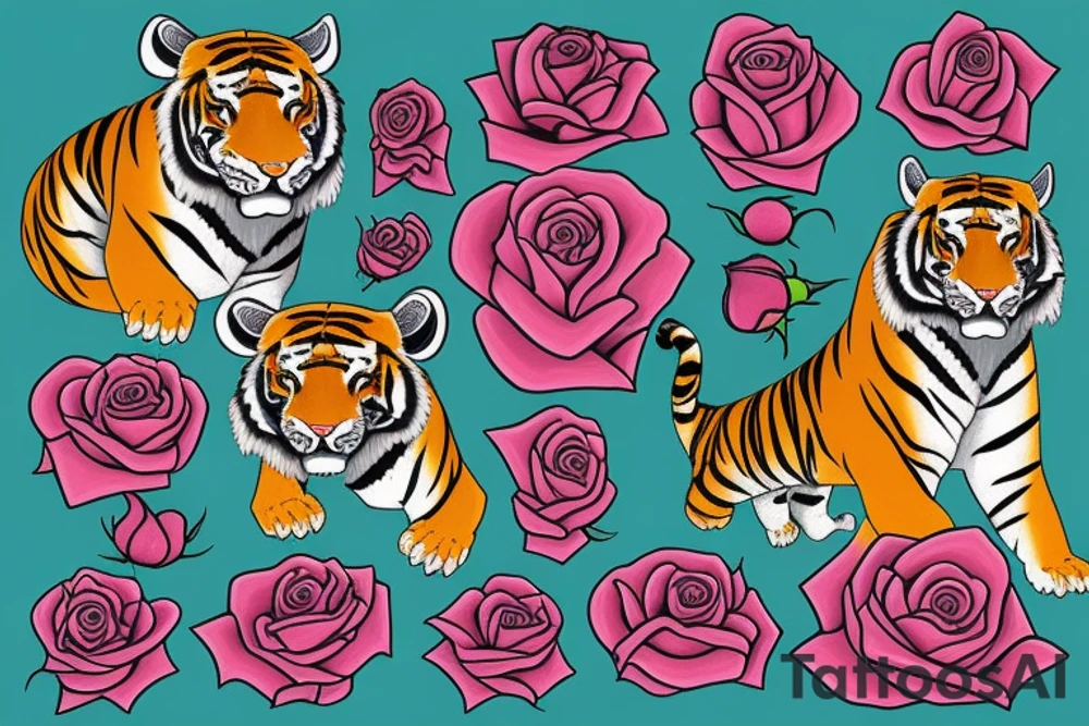 a tiger sniffs a rose tattoo idea
