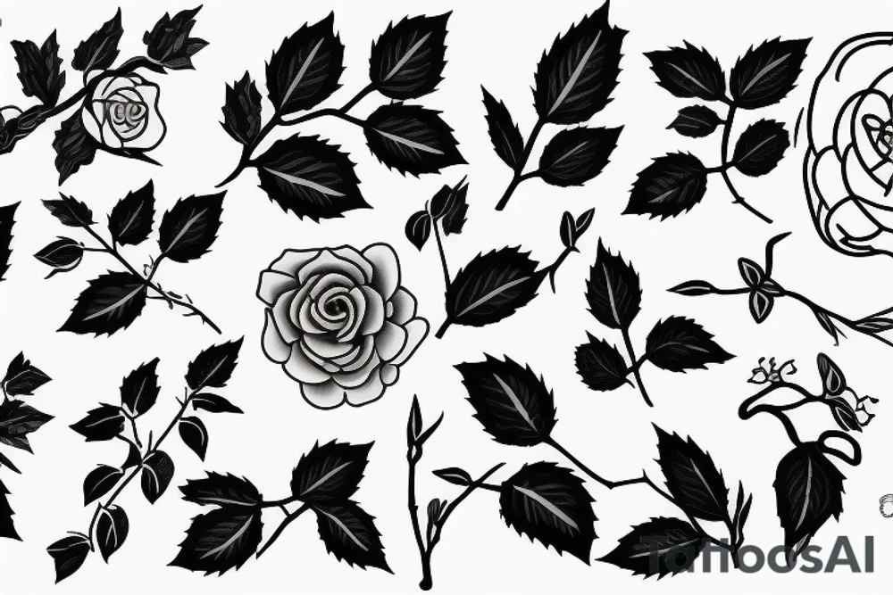 A combination of an olive branch, an ivy vine and a wild English rose tattoo idea