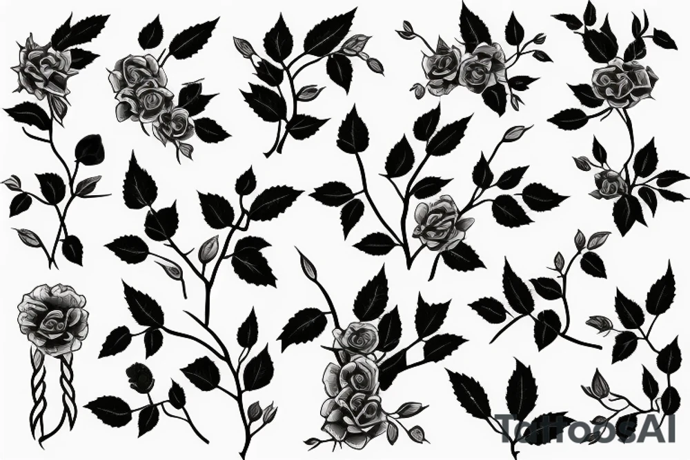 A combination of an olive branch, an ivy vine and a wild English rose tattoo idea