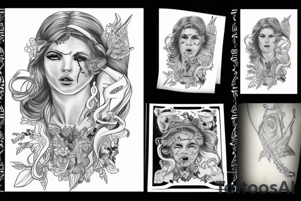 Zeus w kapturze lwa, kobieta klaun w kapturze tygrysa tattoo idea