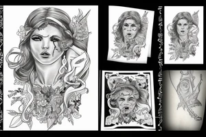 Zeus w kapturze lwa, kobieta klaun w kapturze tygrysa tattoo idea