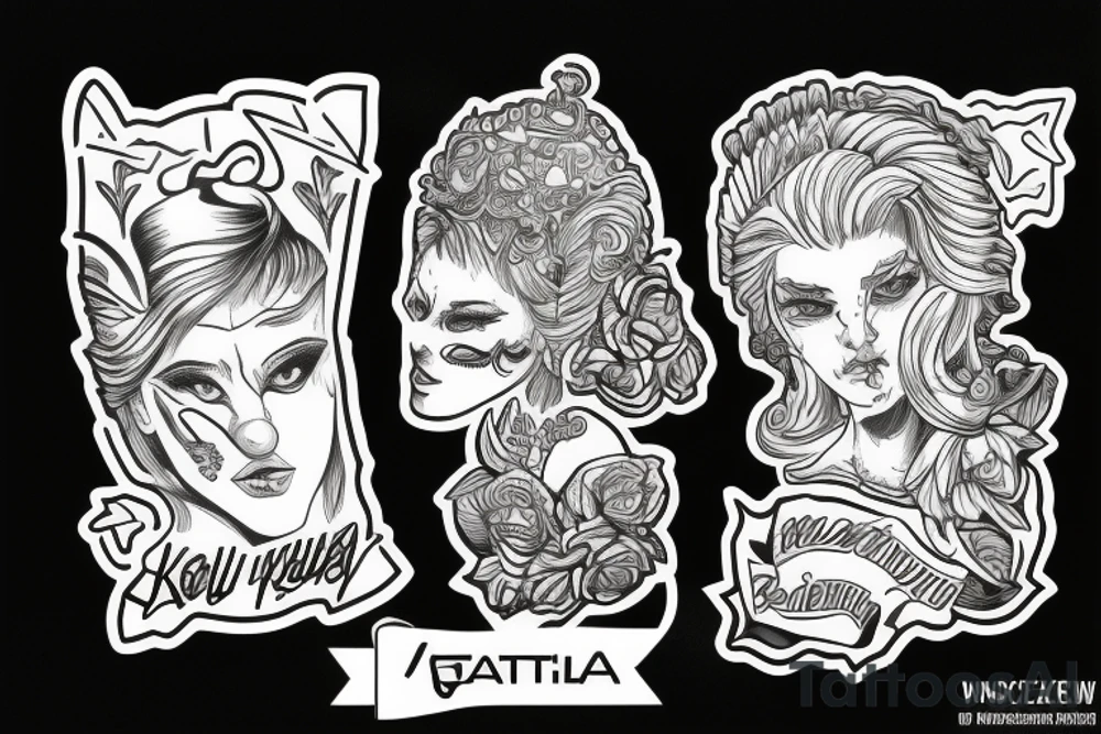 Zeus w kapturze lwa, kobieta klaun w kapturze tygrysa tattoo idea