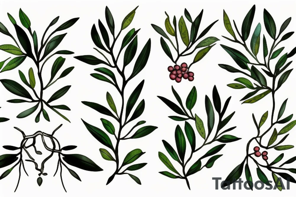 A hedge made of olive branches, sweetbriar and ivy vines twisted together tattoo idea