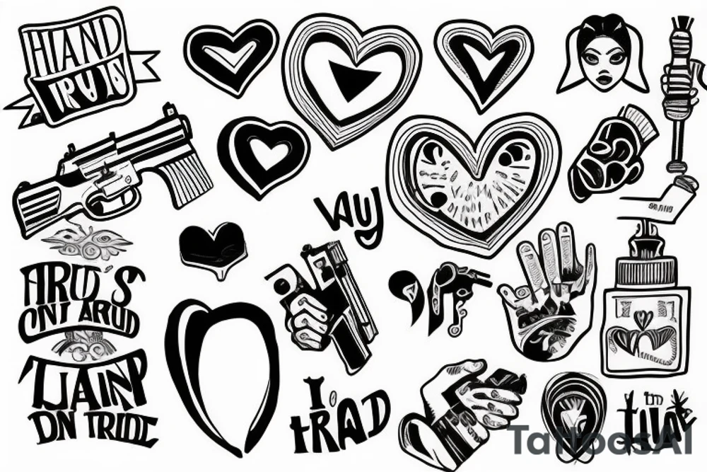 A heart on the run
Keeps a hand on a gun
You can't trust anyone tattoo idea
