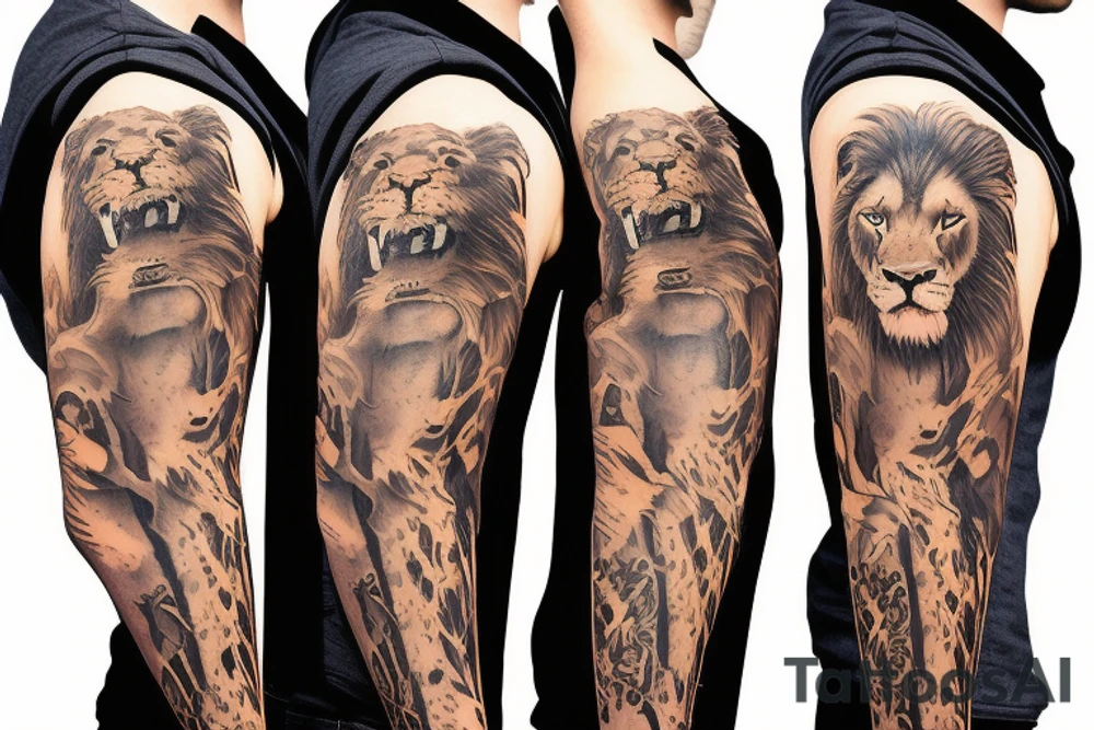 Lion with 2 cubs arm sleeve tattoo idea