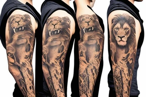 Lion with 2 cubs arm sleeve tattoo idea
