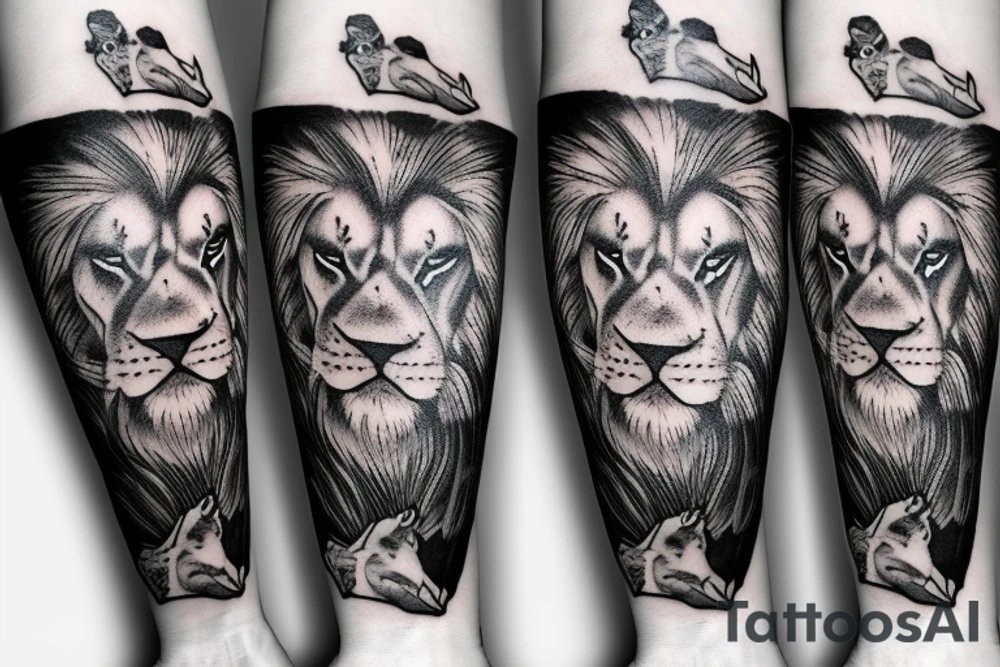 Lion with 2 cubs arm sleeve tattoo idea