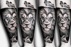 Lion with 2 cubs arm sleeve tattoo idea
