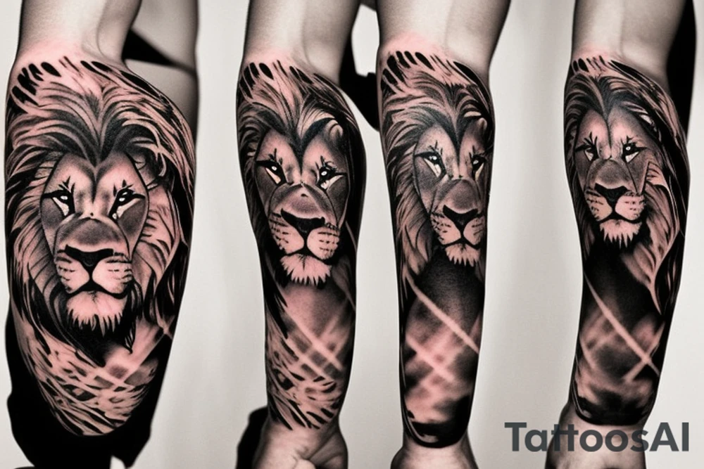 Lion with 2 cubs arm sleeve tattoo idea