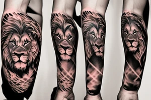 Lion with 2 cubs arm sleeve tattoo idea
