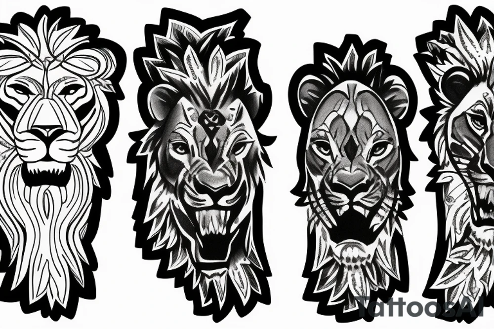 Lion with 2 cubs arm sleeve tattoo idea