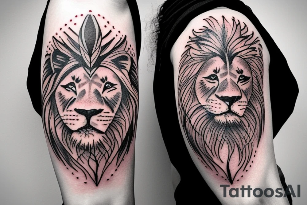 Lion with 2 cubs arm sleeve tattoo idea