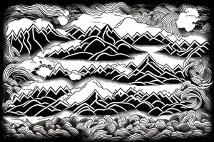 Mountain, storm, river, bridge tattoo idea