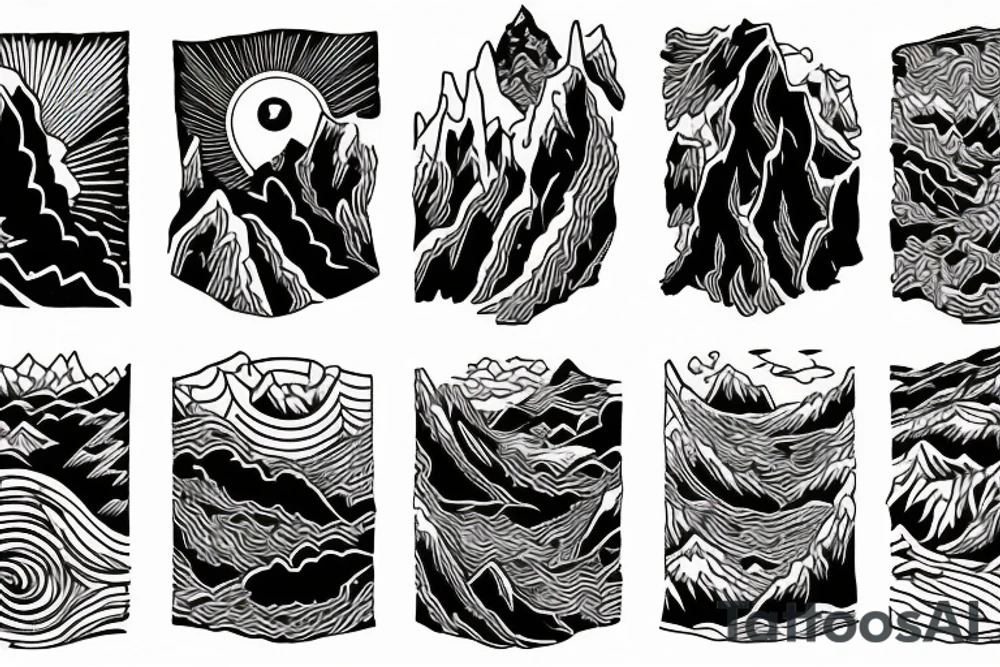 Mountain, storm, river, bridge tattoo idea