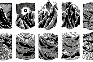 Mountain, storm, river, bridge tattoo idea